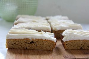pumpkin cake slices with frosting