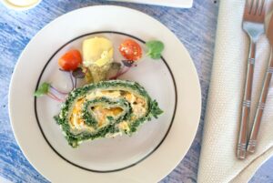 slice of spinach cheese roulade