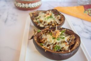 eggplants stuffed with cheese and walnuts