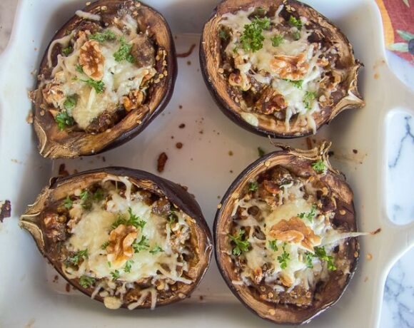 eggplants stuffed with walnuts & cheese