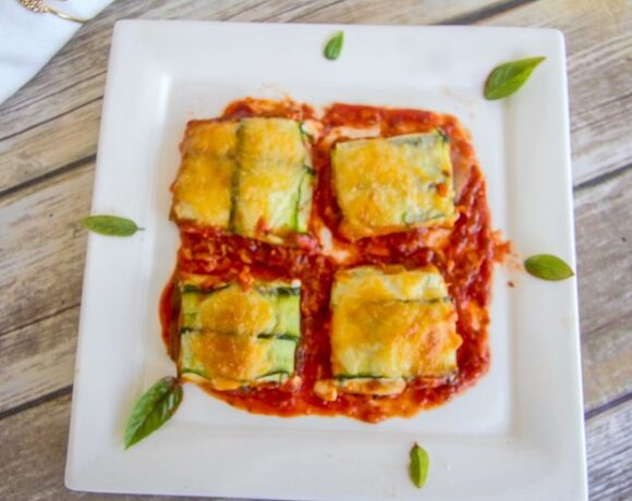 zucchini parcels in a tomato sauce