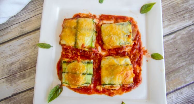 zucchini parcels in a tomato sauce