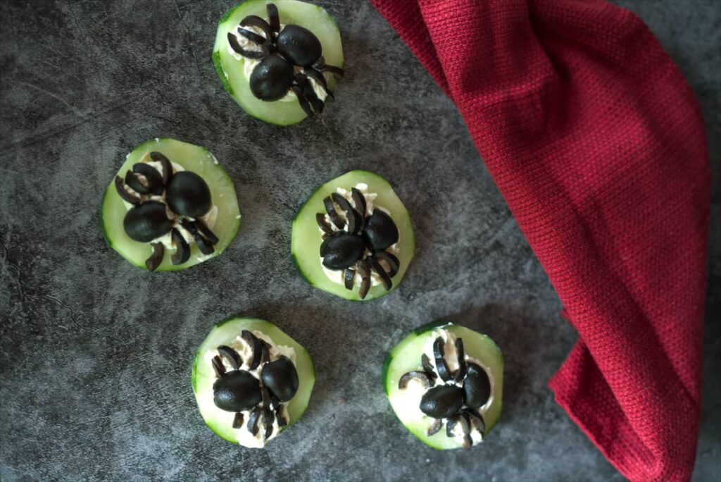 cucumber slices with black olives