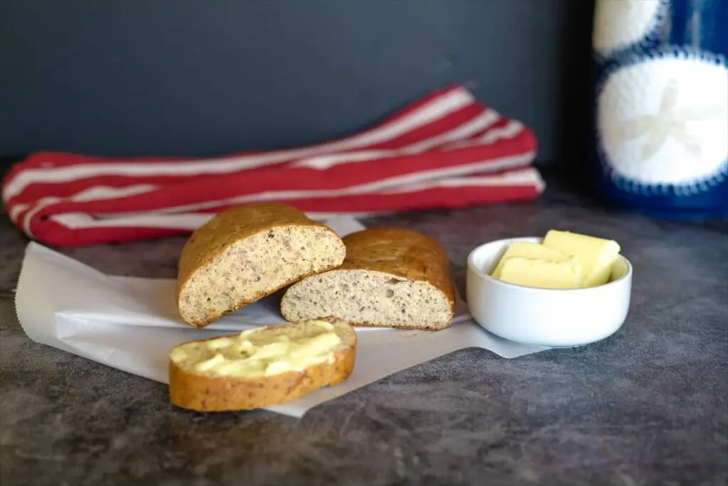 Sliced keto bread with butter
