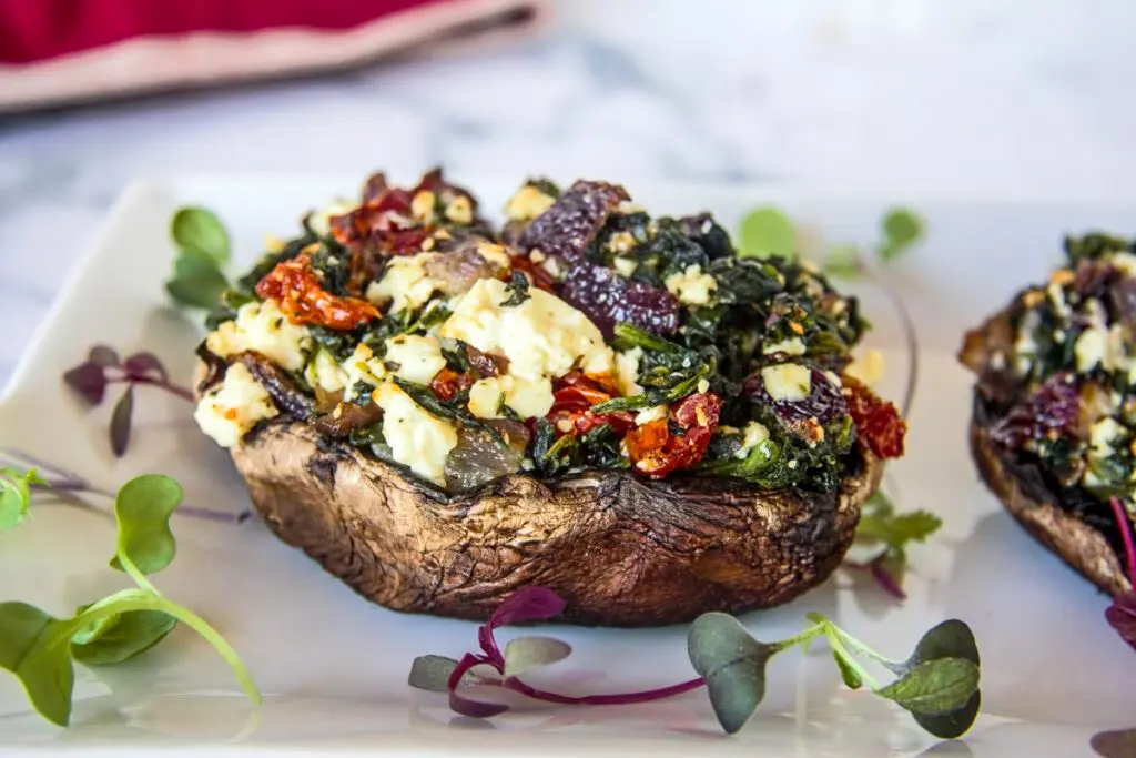 mushrooms stuffed with a mixture of spinach, feta and tomatoes