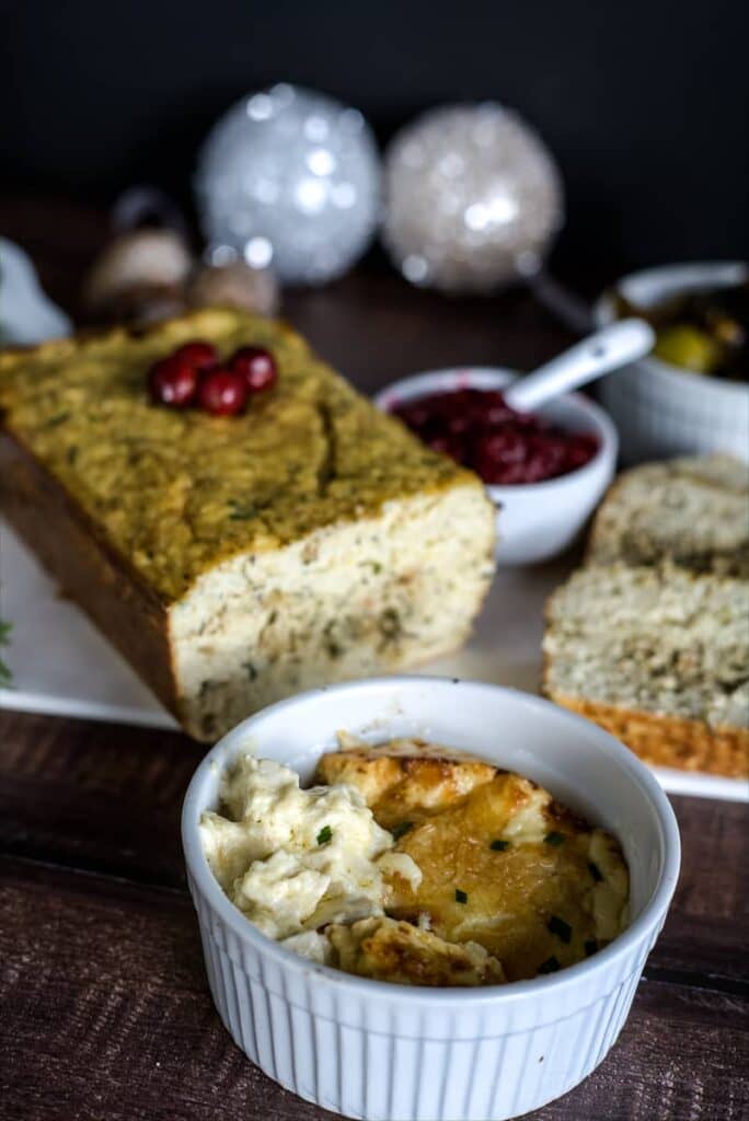 Tofu mac and cheese served in a small bowl