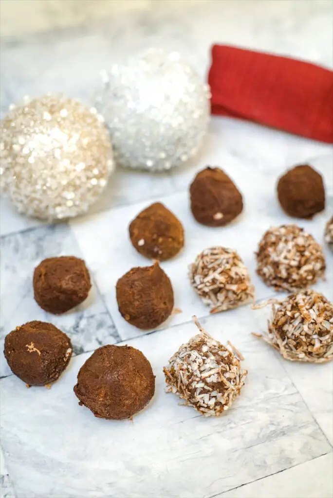 rum balls in cocoa and coconut