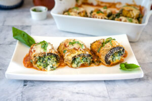 eggplant rolls with spinach and cheese