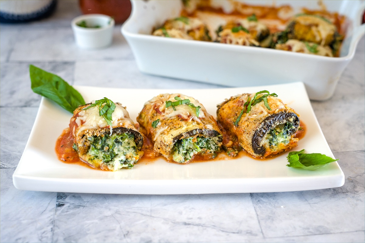 eggplant rolls with spinach and cheese