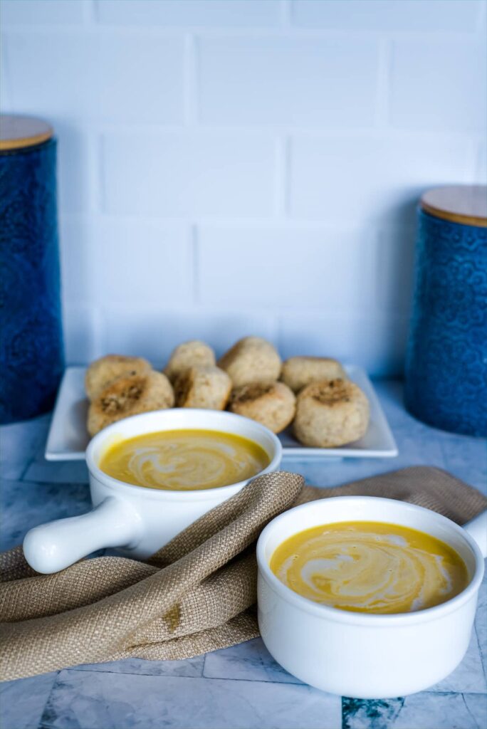 pumpkin coconut soup with egg free bread rolls