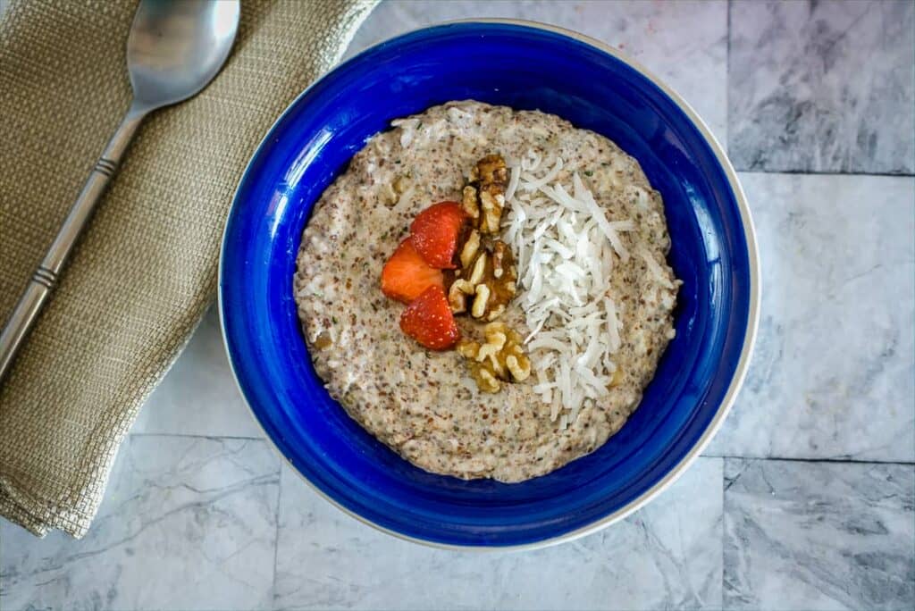 coconut porridge with fruit and nuts