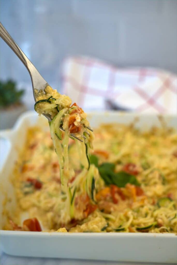 zucchini noodles in feta tomato sauce