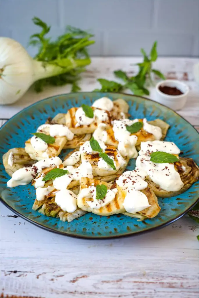 grilled fennel and halloumi with sour cream