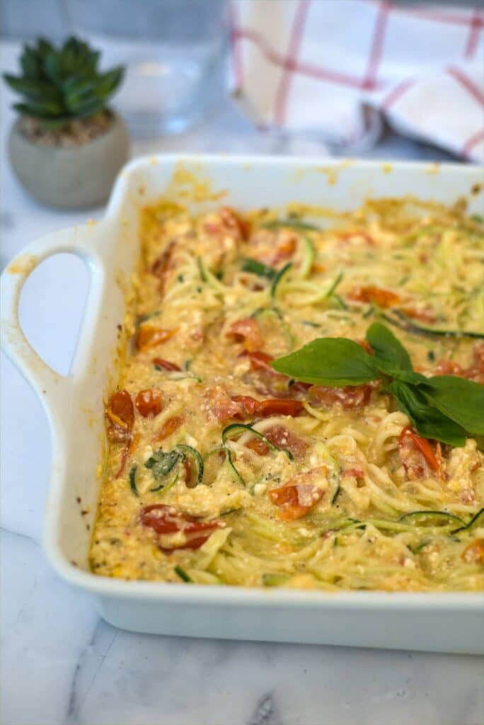 zucchini noodles in a creamy feta sauce