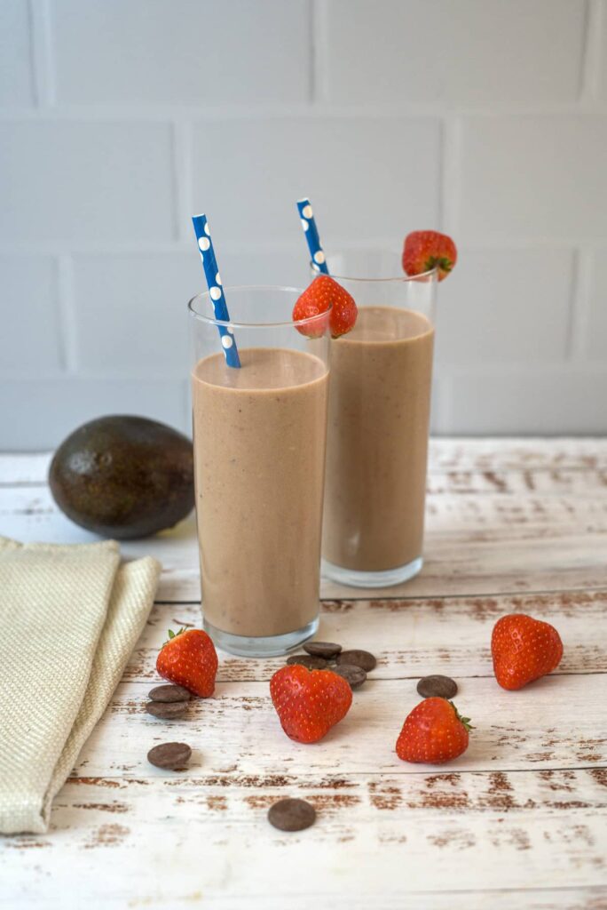 chocolate smoothie with strawberries and avocado