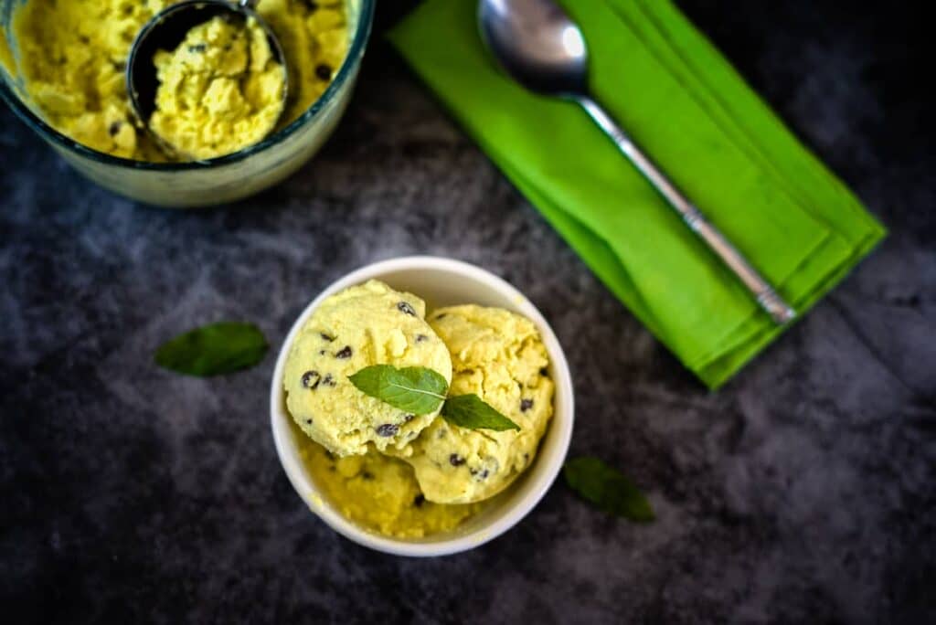 scoops of ice cream in a bowl