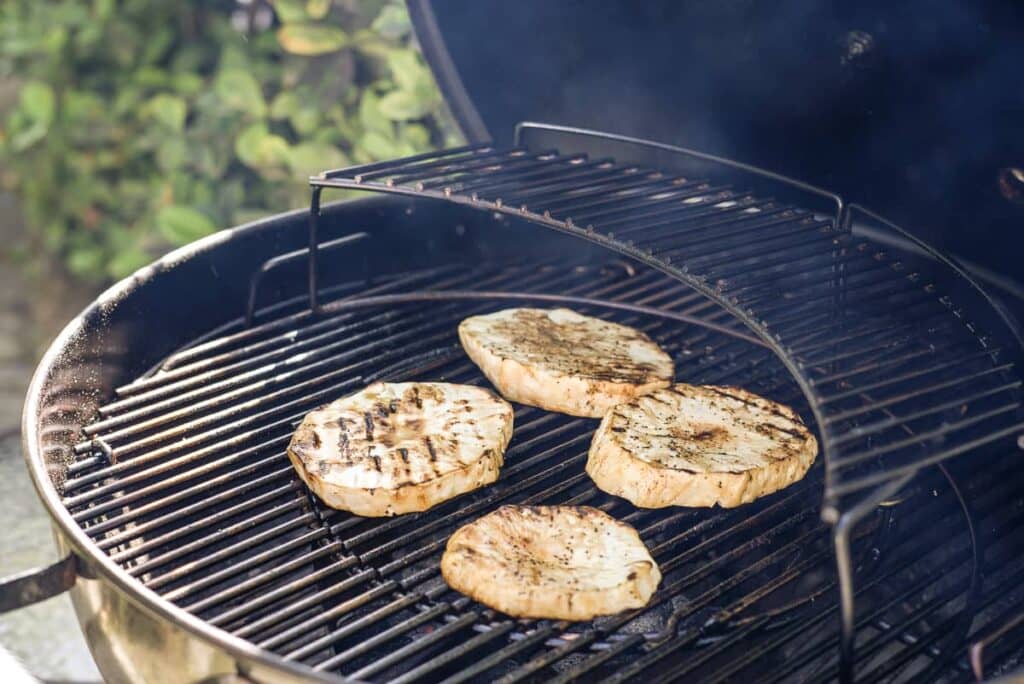 celeriac steaks on a grill