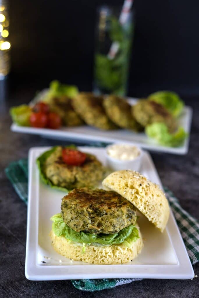 broccoli cheddar patties in a low carb burger bun