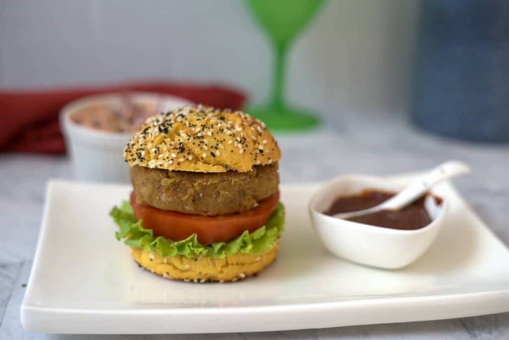 eggplant burger in a bun