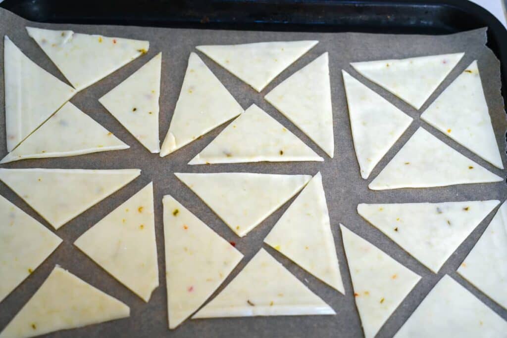 cheese triangle slices on a tray