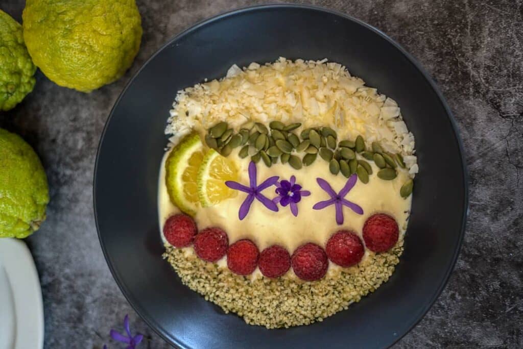 lemon yogurt bowl with toppings