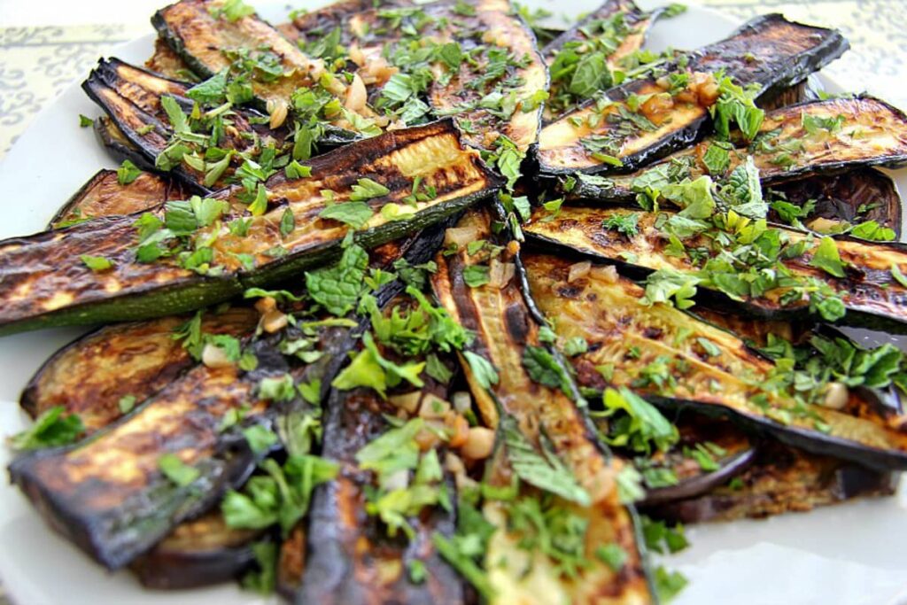 Eggplant slices with a herb sauce