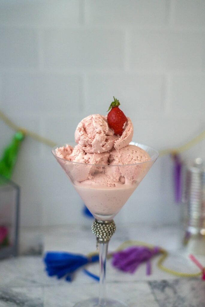 strawberry ice cream in a glass