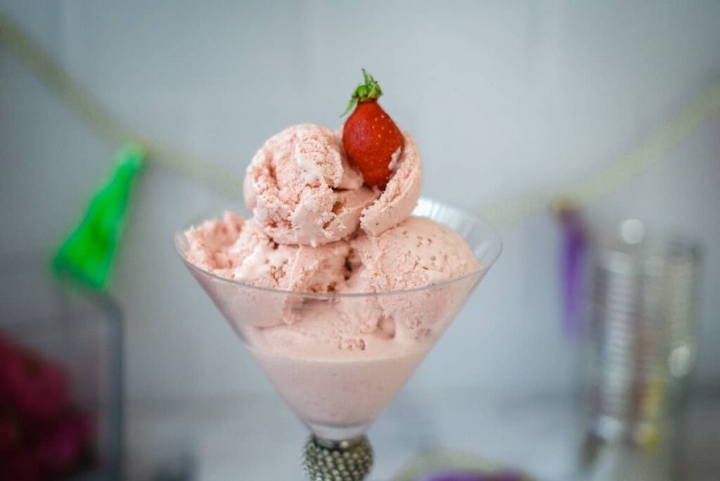 strawberry ice cream in a glass