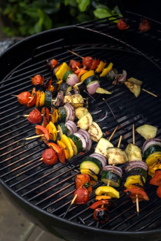 vegetable kebabs on grill