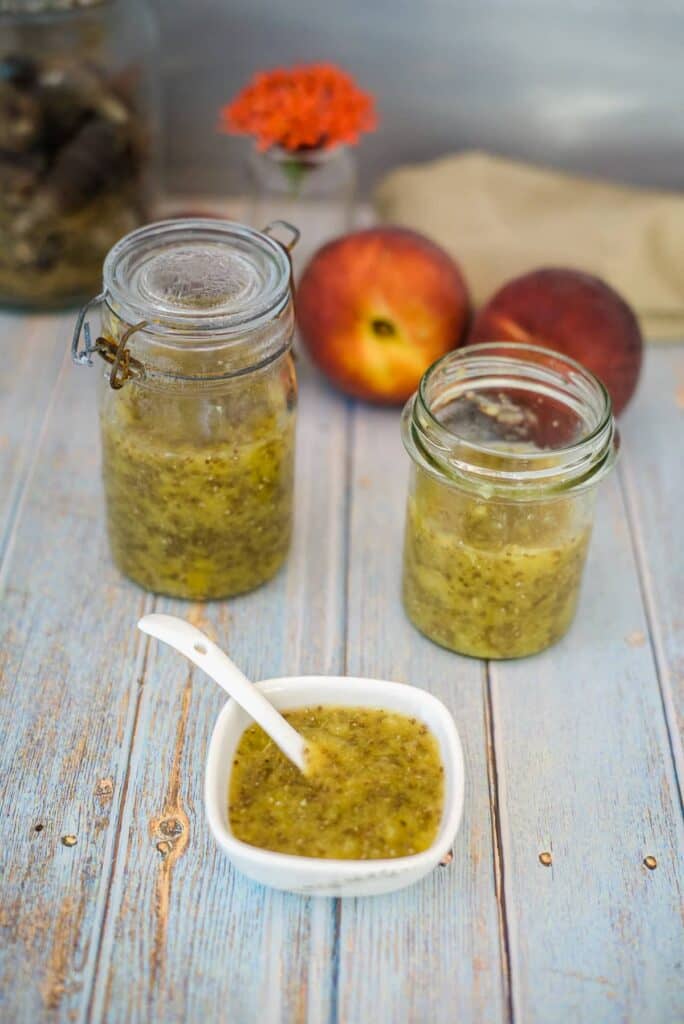 peach chia jam in bottles