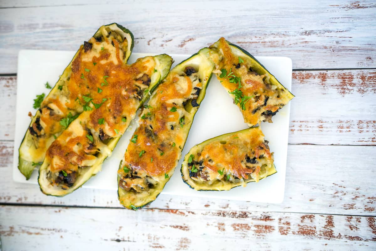 Mushroom Stuffed Zucchini Boats - Keto & Low Carb Vegetarian Recipes