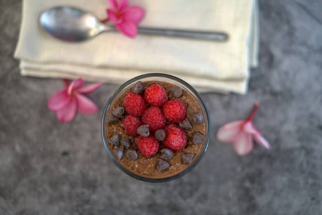 chia pudding with raspberries