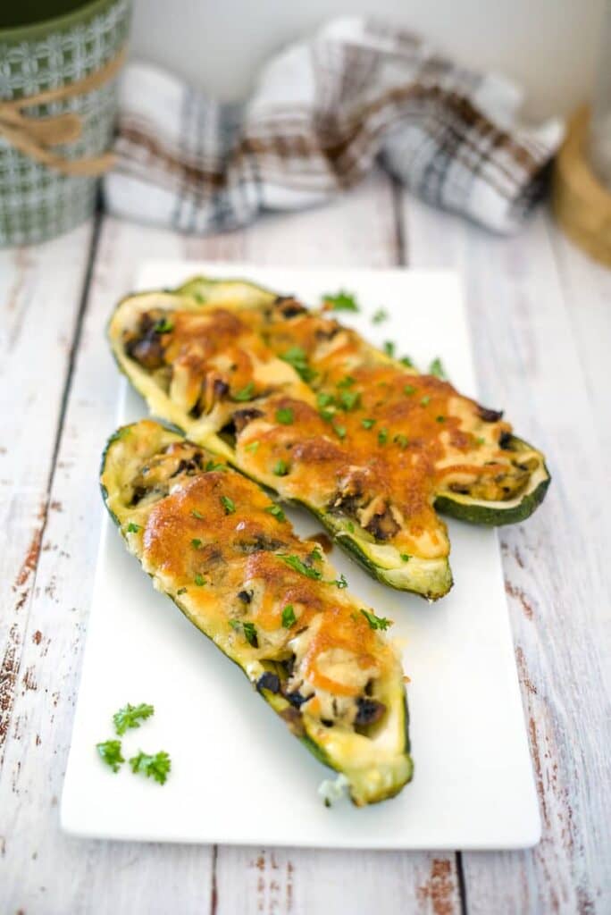 Mushroom Stuffed Zucchini Boats - Keto & Low Carb Vegetarian Recipes