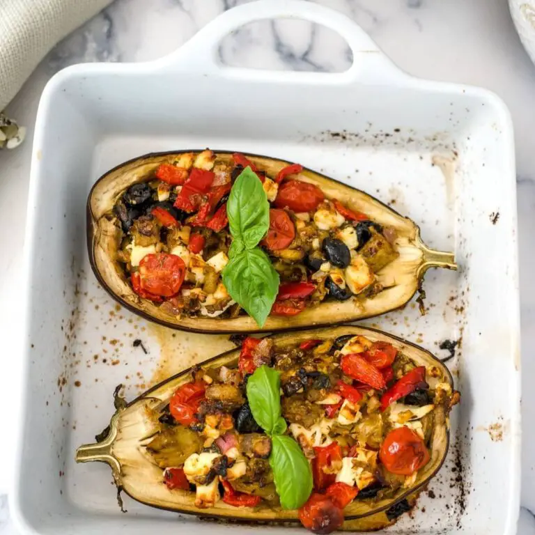 Keto Greek Stuffed Eggplant - Keto Low Carb Vegetarian Recipes