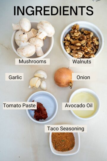 A bowl of ingredients for a mushroom risotto.