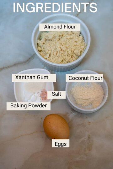 A list of keto ingredients for a banana bread recipe.