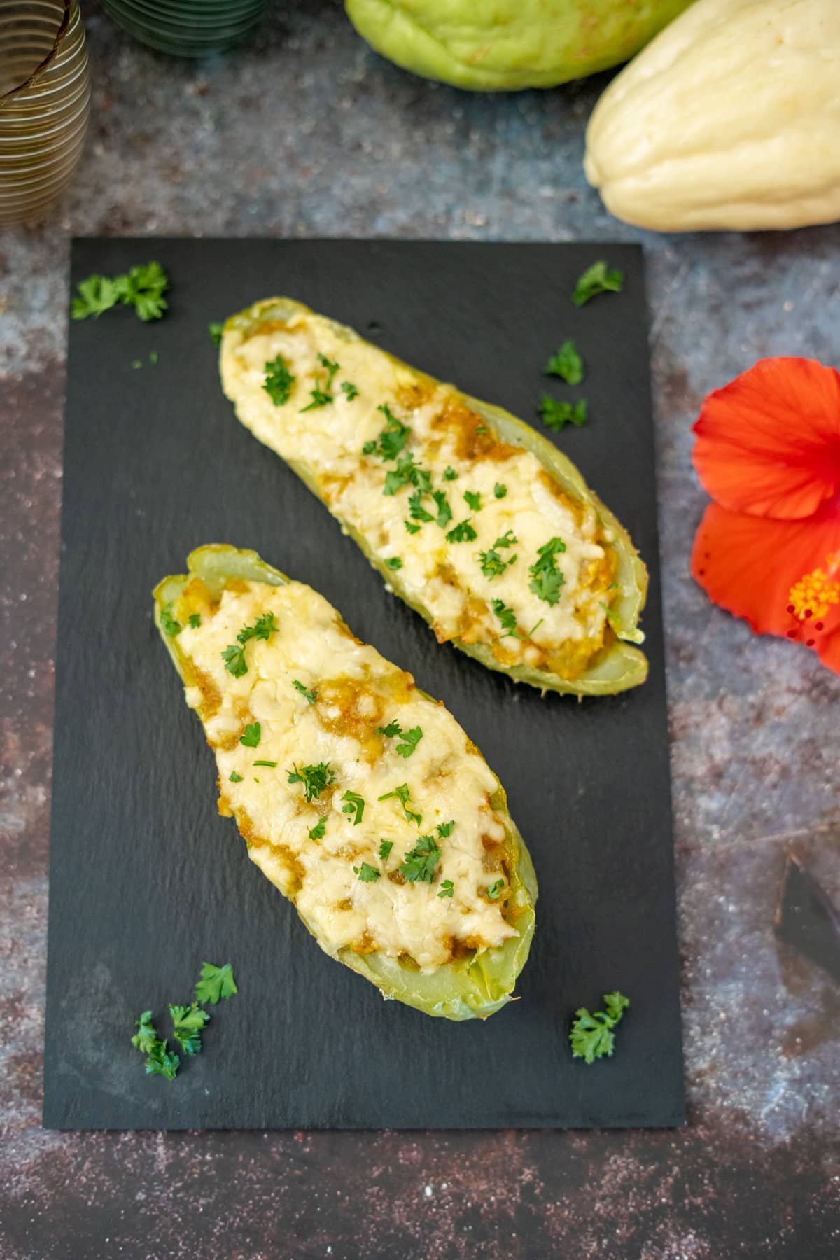 stuffed chayotes with cheese