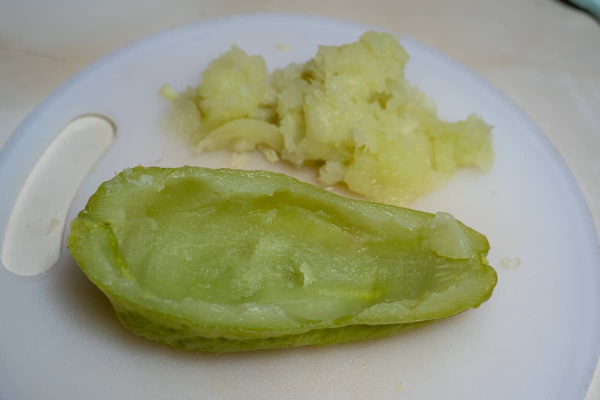 cooked chayote with flesh scooped
