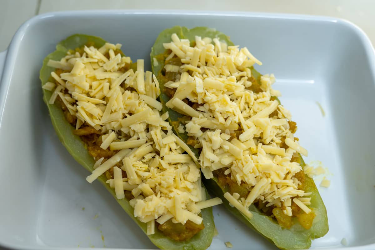 stuffed chayote with cheese on top
