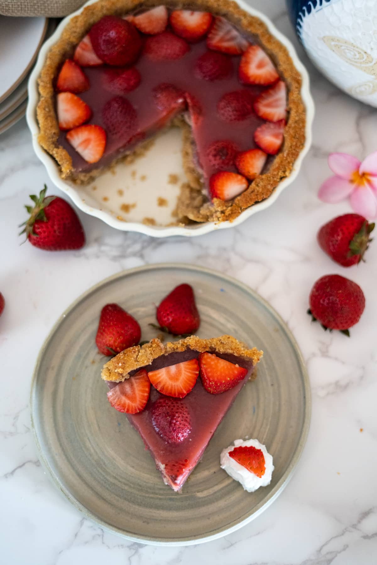 slice of strawberry pie on a plate