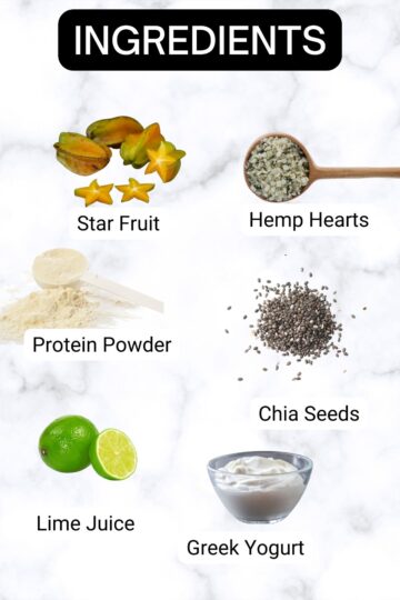 A list of ingredients for a star fruit smoothie.