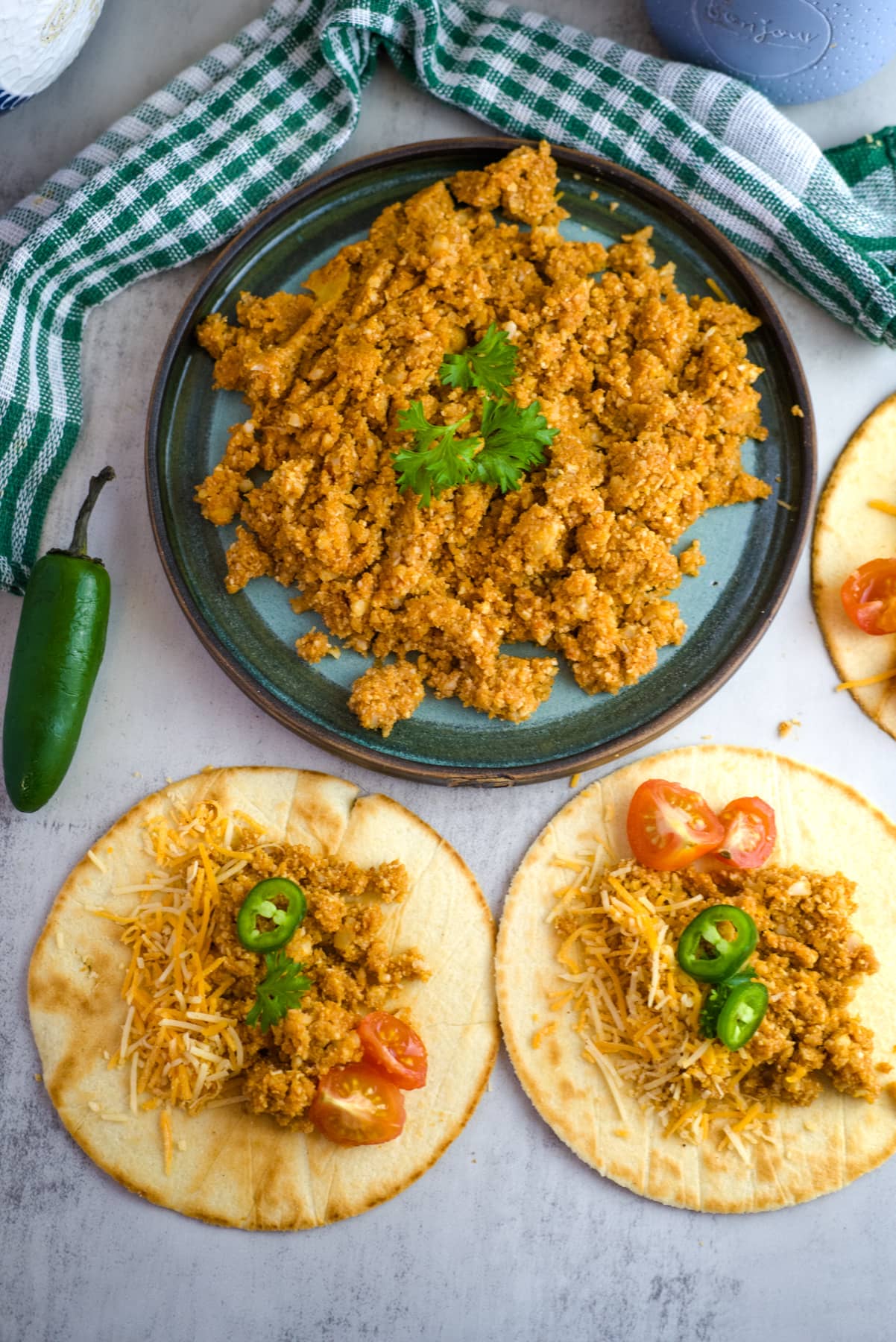 cauliflower rice on tortillas