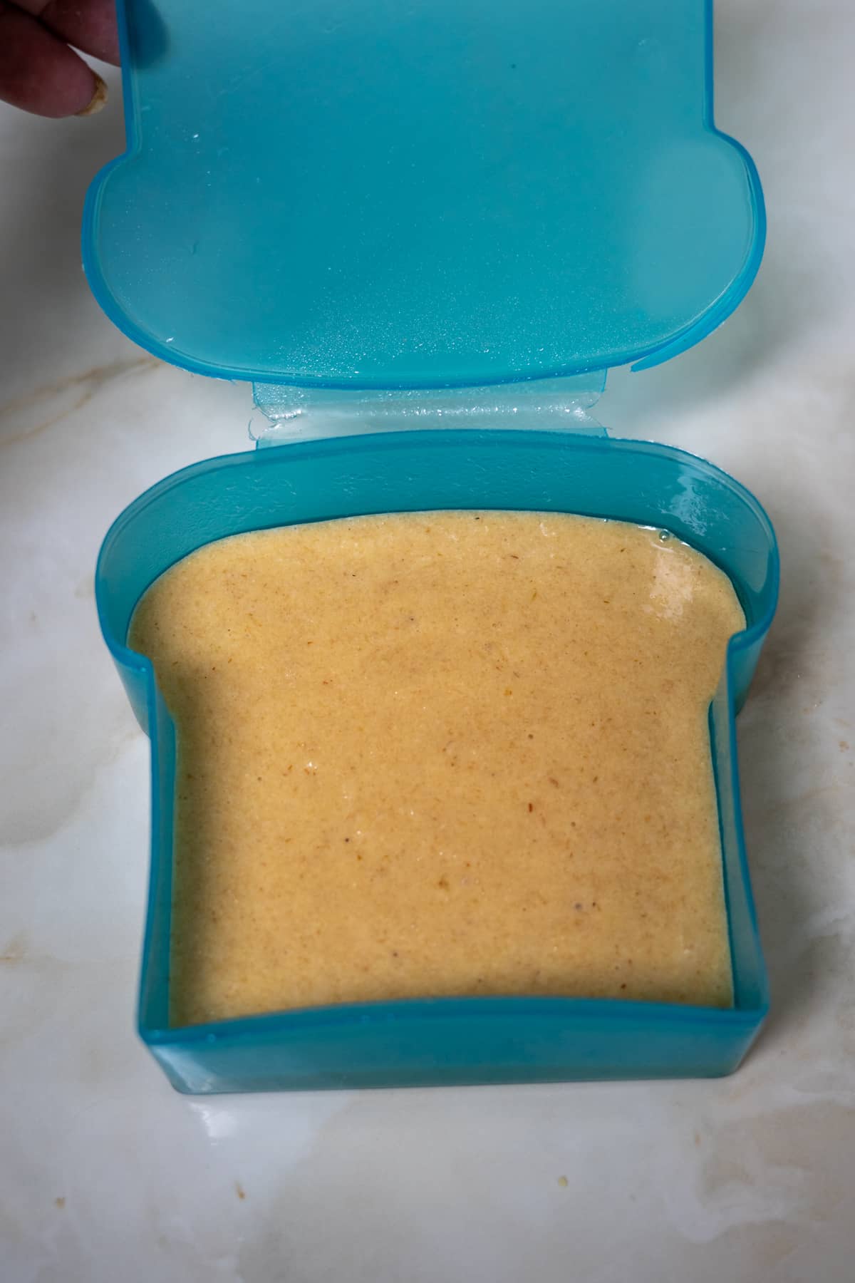 bread mixture in bread shaped container