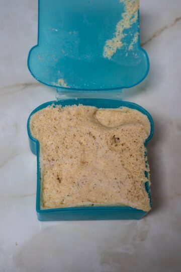 microwaved bread in bread shape container