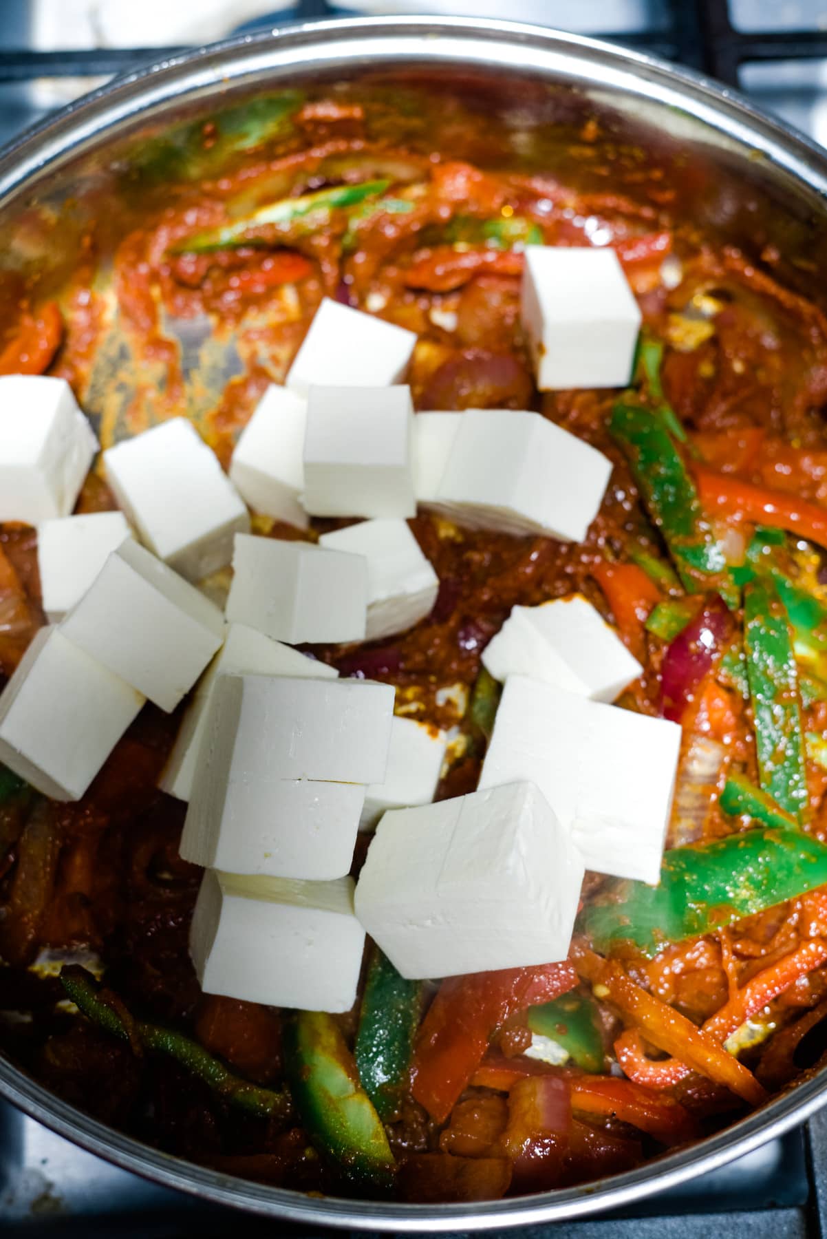 paneer and bell peppers in tomato sauce