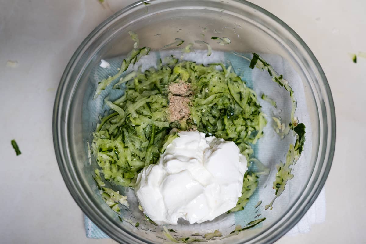 tzatziki ingredients in a bowl