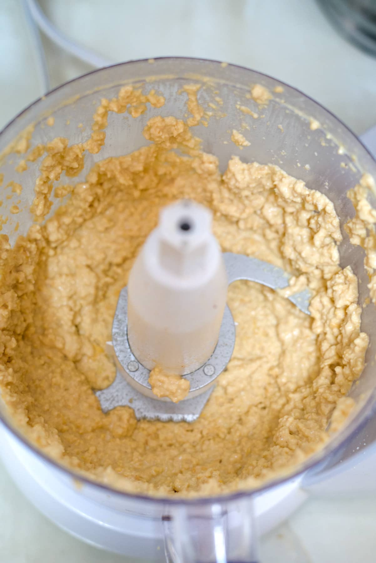 keto hummus blended in food processor.