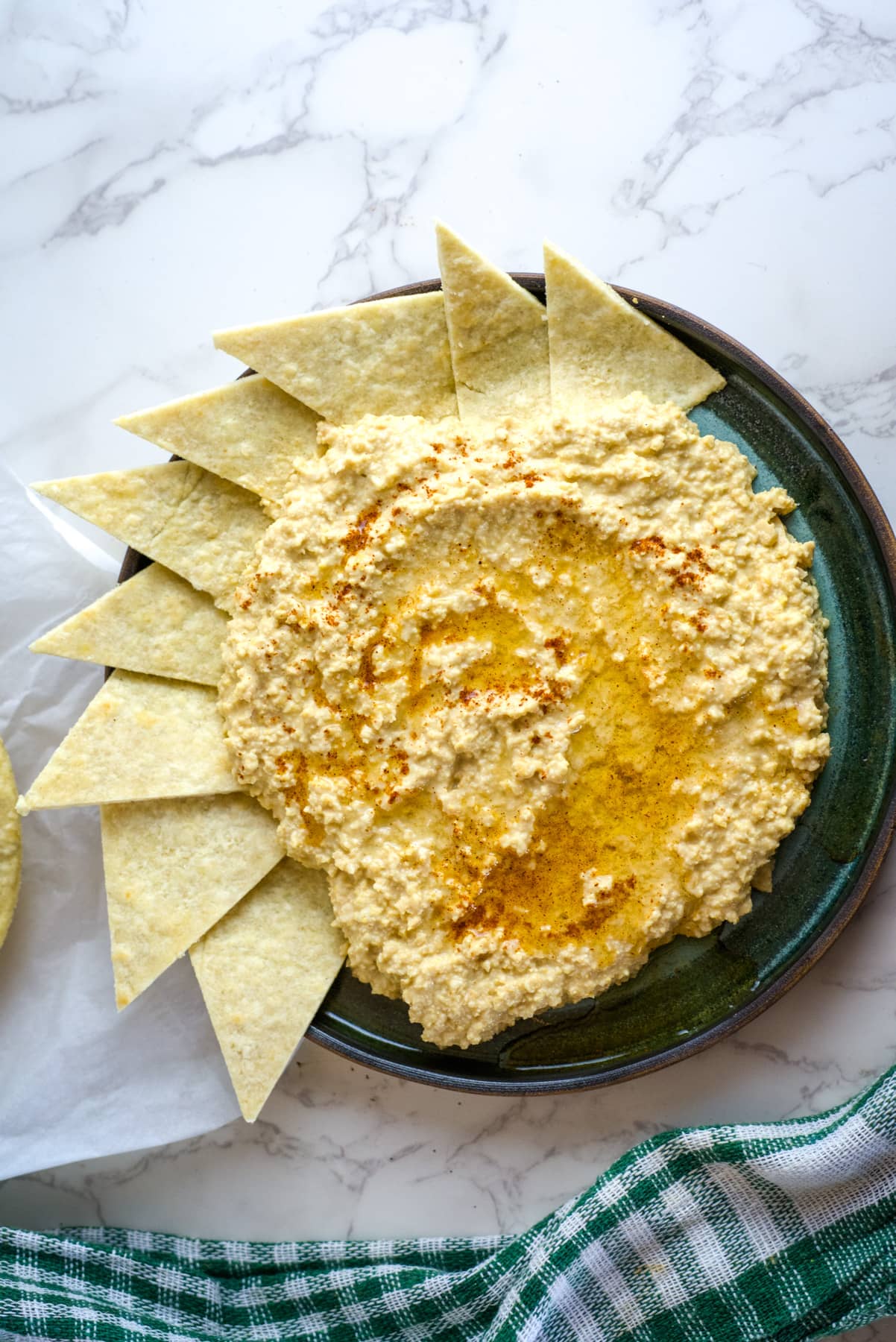 lupini bean hummus in a dish with keto bread