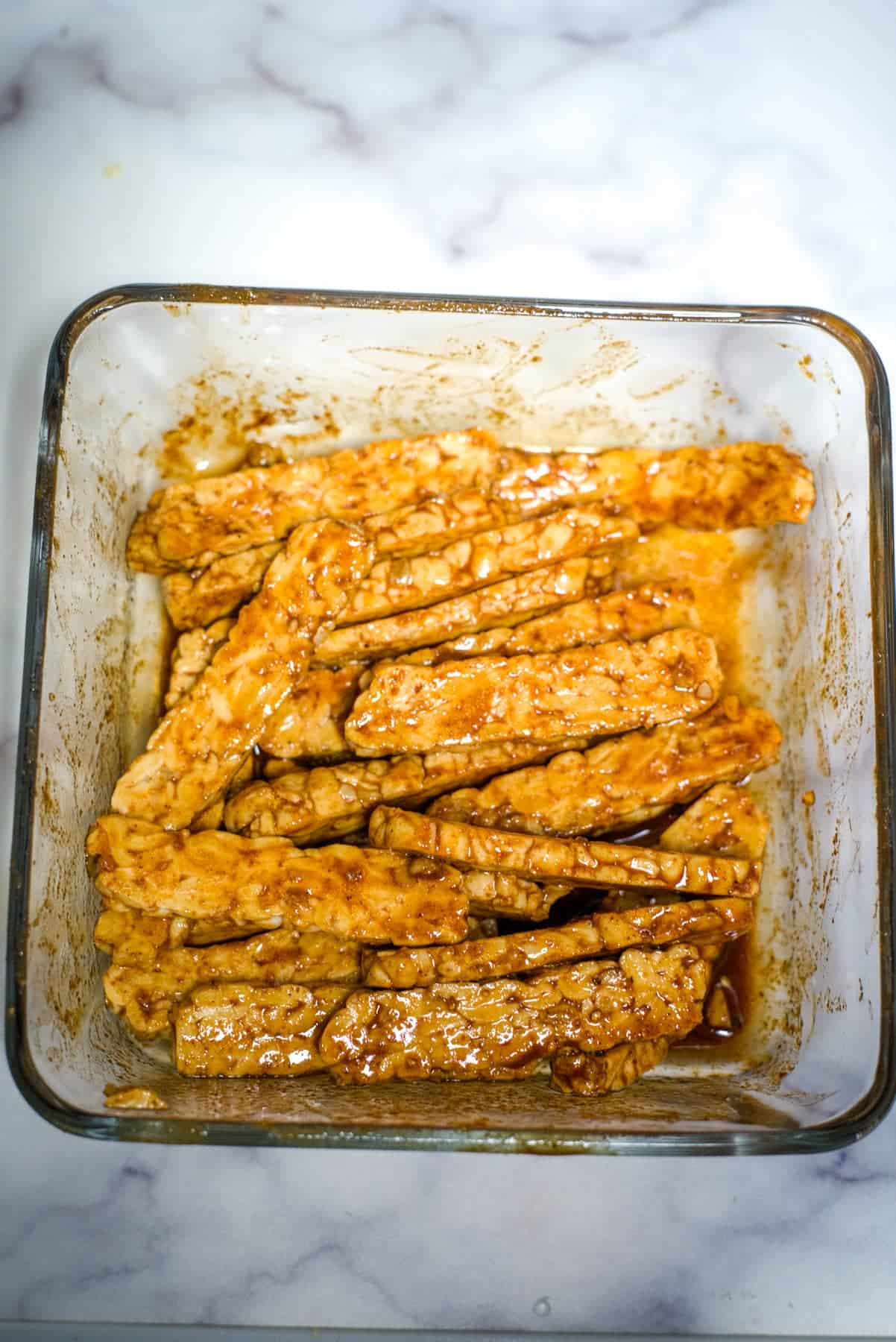 tempeh strips in marinade