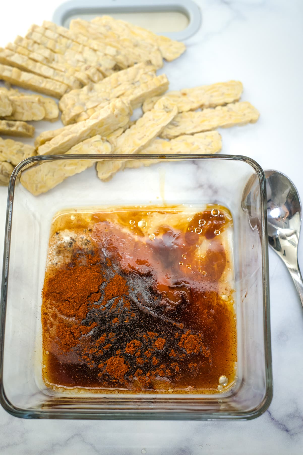 tempeh slices with marinade